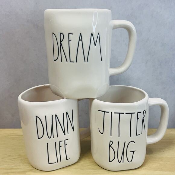 Rae Dunn Artisan Collection by Magenta, 3 Mugs, DUNN LIFE/Dream & Jitter Bug - Picture 1 of 8